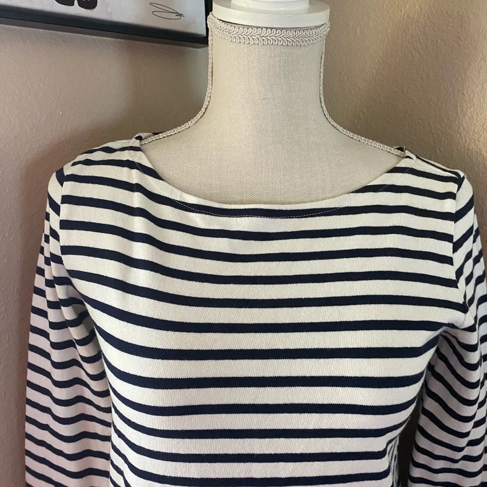 J. Crew French black and white striped sweater with dress cuffs, Sz. XXS